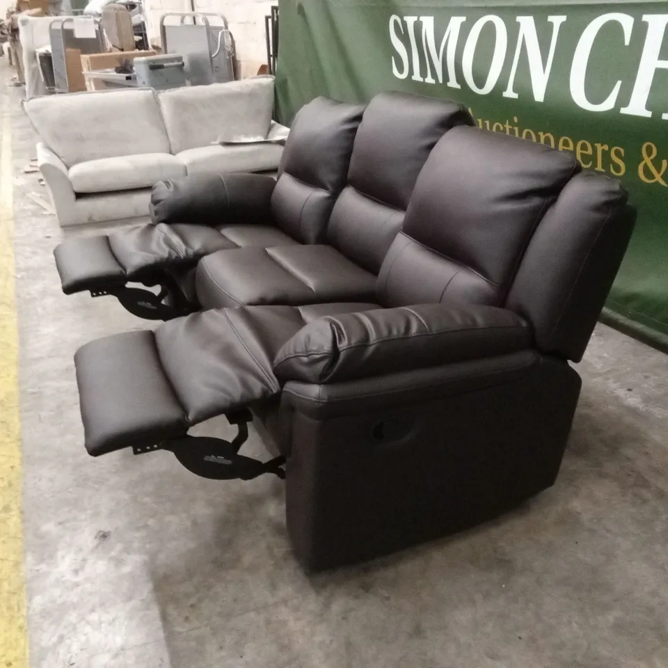 ALBION LUXURY FAUX LEATHER 3 SEATER HIGH BACK MANUAL RECLINER SOFA - CHOCOLATE RRP £749
