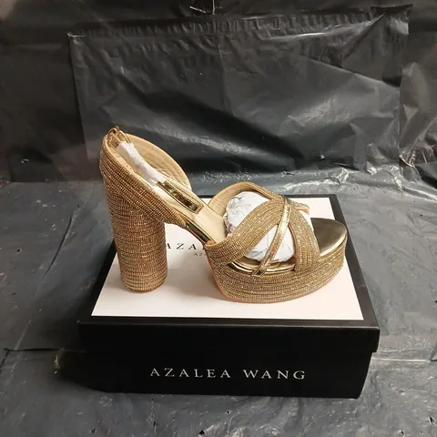 AZALEA WANG GOLD GLITTER PLATFORM SANDALS – STRAPPY OPEN-TOE HEELS UK 5