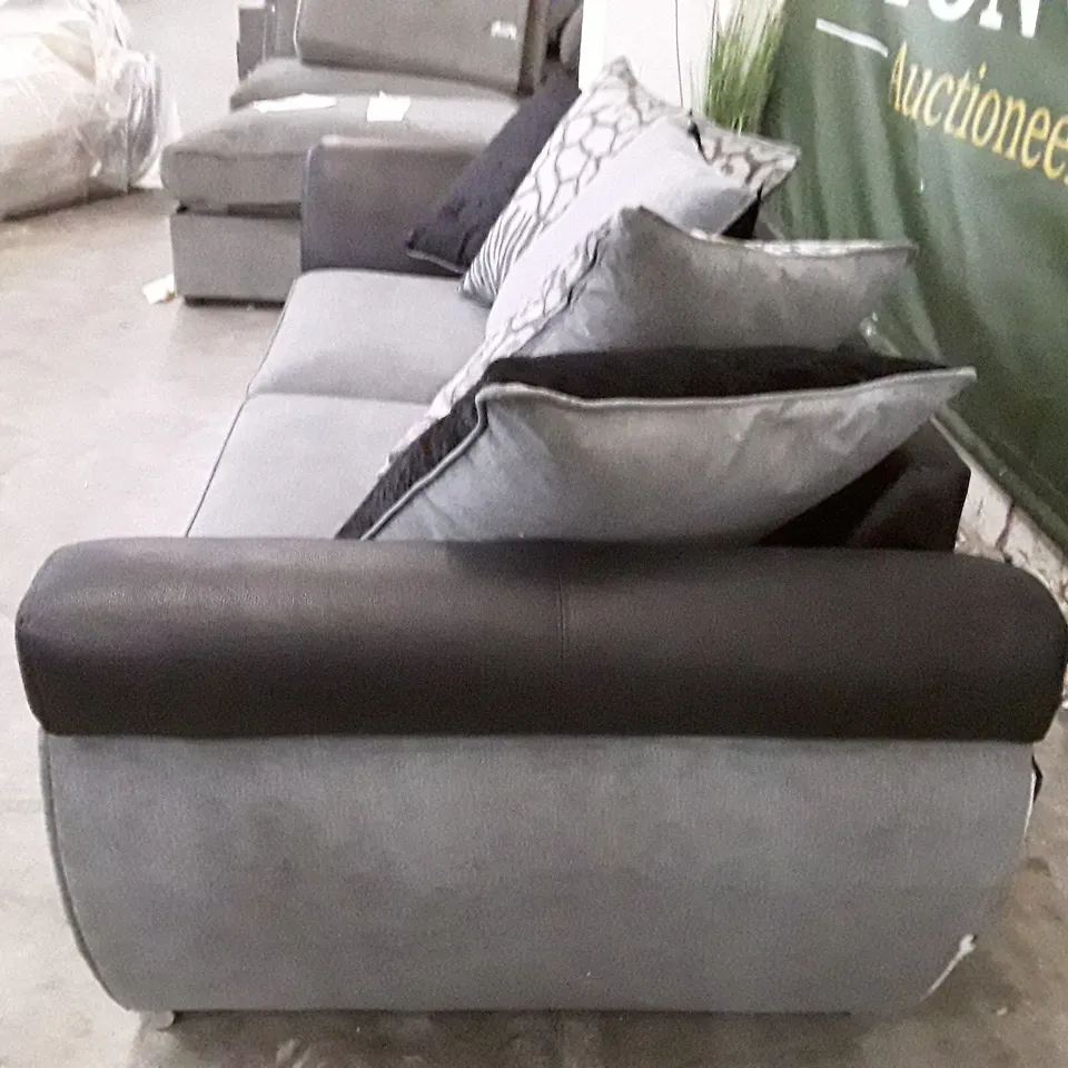 QUALITY DESIGNER HILTON 3 SEATER SOFA - GREY/BLACK FABRIC 