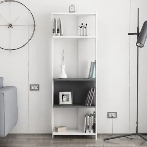 BOXED DECORTIE ABIS WIDE BOOKCASE MODERN DISPLAY SHELVING UNIT - ANTHRACITE/WHITE (1 BOX)