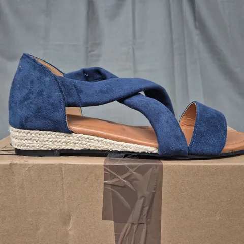 BOXED WHERES THAT FROM NAVY LY SUEDE SANDALS - UK 6