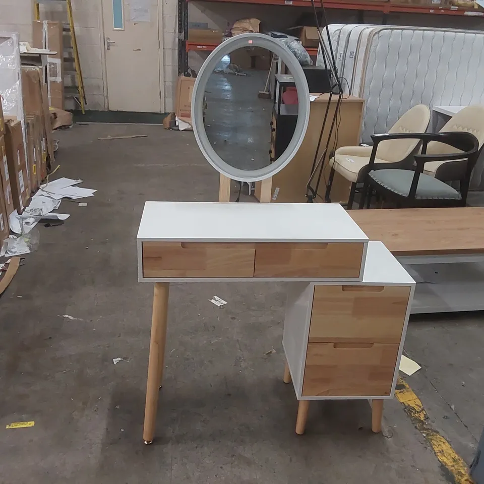 DRESSING TABLE WITH LED LIGHTED MIRROR, MAKEUP VANITY DESK WITH 2 DRAWERS CABINET, 70CM DESKTOP VANITY TABLE