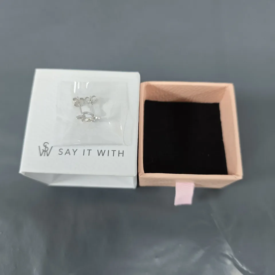 SAY IT WITH SILVER-TONE STUD EARRINGS IN WHITE GIFT BOX - 925 STAMP