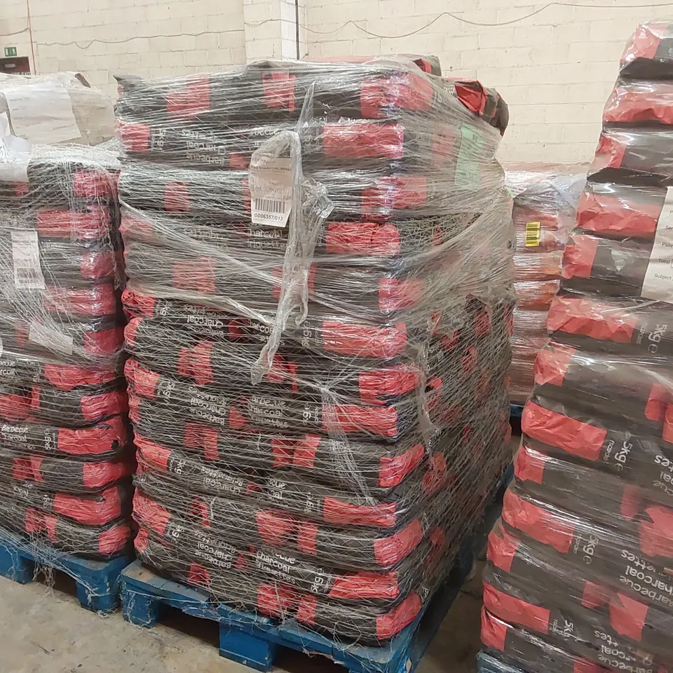PALLET CONTAINING A LARGE QUANTITY OF CHARCOAL BRIQUETTE BAGS 