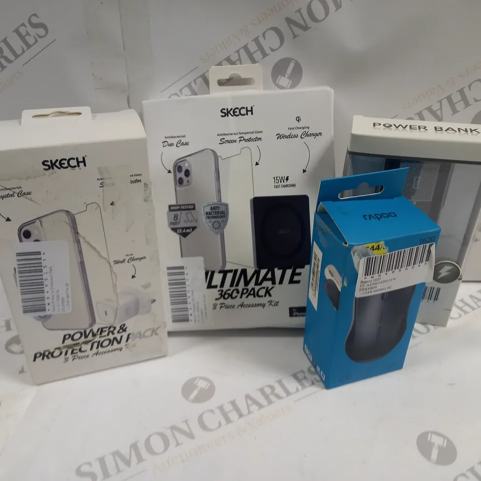 APPROXIMATELY 15 ASSORTED ELECTRICAL ITEMS TO INCLUDE POWER BANK, RAPOO MOUSE, MOBILE ACCESSORY KIT, ETC