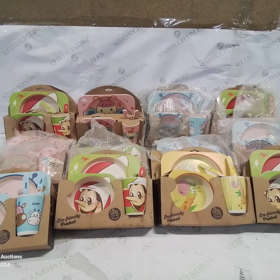 12 SETS OF CHILDREN'S ECO FRIENDLY PLATE, BOWL, CUP AND CUTLERY SETS
