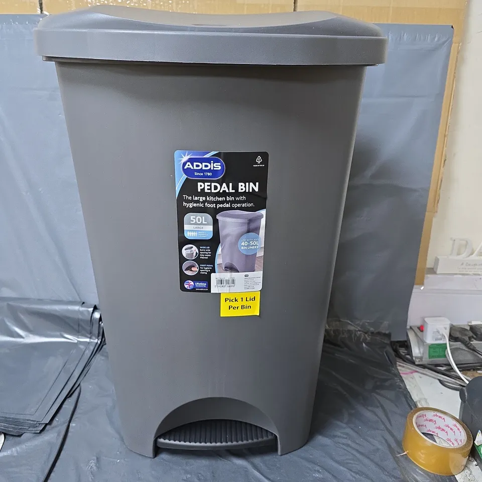 ADDIS 50 LITRE PEDAL BIN - GREY RRP £16.99