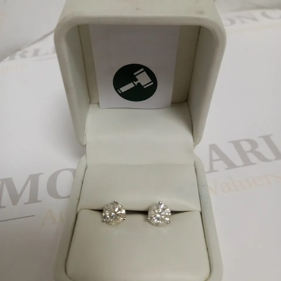 DESIGNER 18CT WHITE GOLD STUD EARRINGS SET WITH DIAMONDS WEIGHING +-3.10CT
