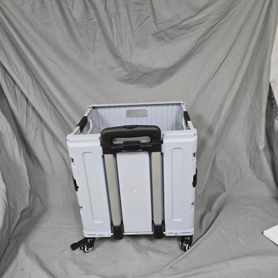WHITE FOLDABLE PLASTIC UTILITY CART ON WHEELS