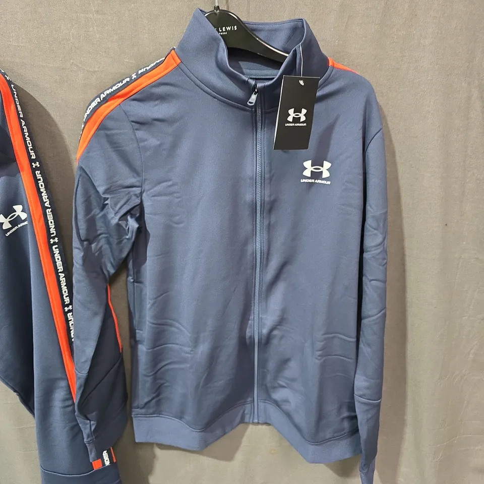 UNDER ARMOUR TRACKSUIT JACKET & JOGGERS – NAVY WITH ORANGE STRIPES