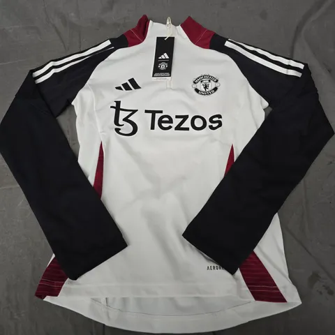 ADIDAS MANCHESTER UNITED TRAINING TOP MUFC – WHITE WITH BLACK SLEEVES