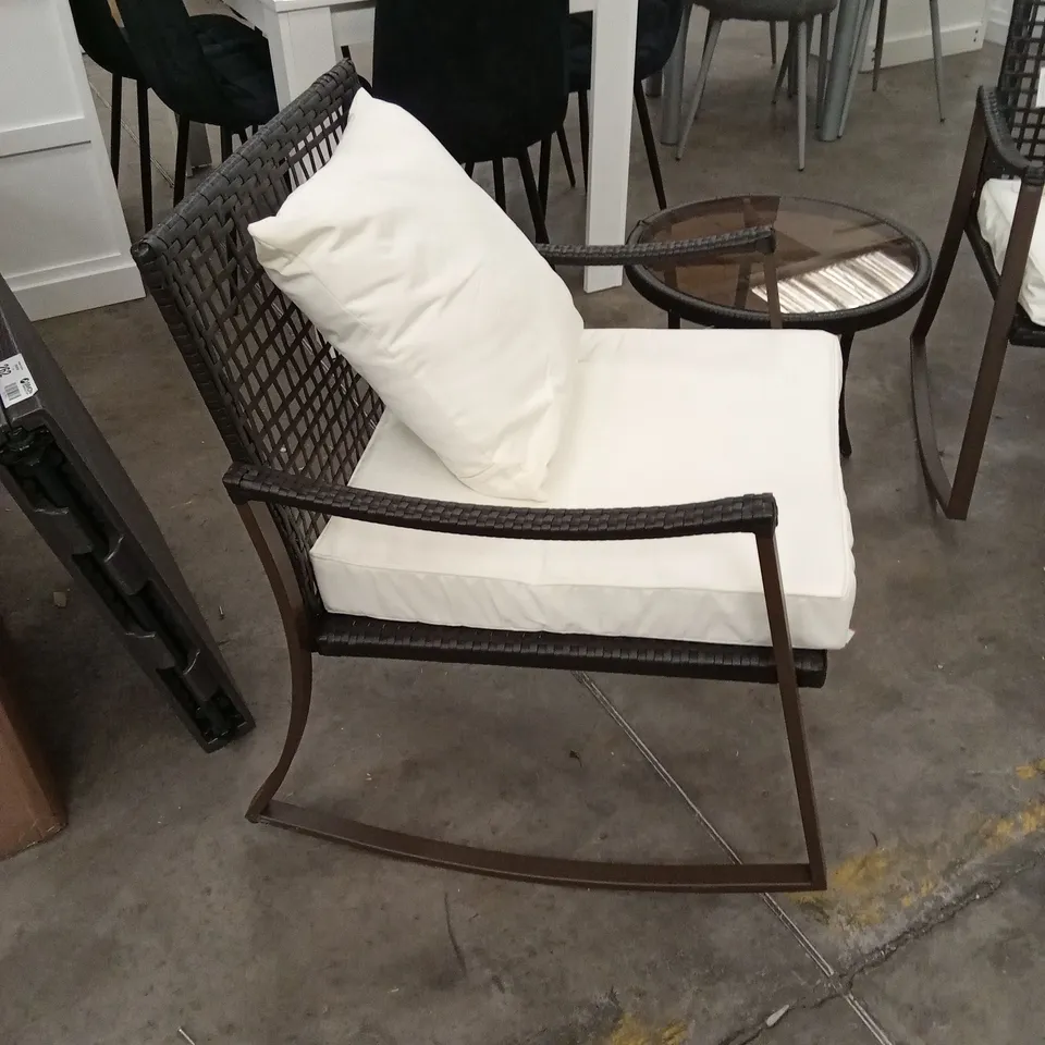 OUTDOOR GARDEN FURNITURE SET // 2 x ROCKING CHAIRS & 1 x SIDE TABLE
