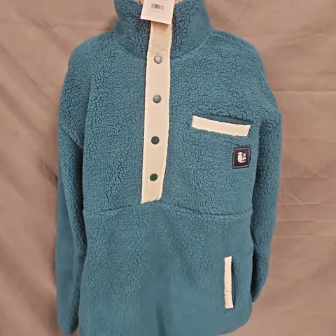 HARPER & LEWIS HAWTHORN POPPER NECK SHERPA FLEECE IN DARK GREEN SIZE M