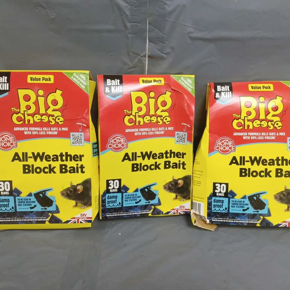 3 BOXED BAIT & KILL THE BIG CHEESE ALL-WEATHER BLOCK BAIT 