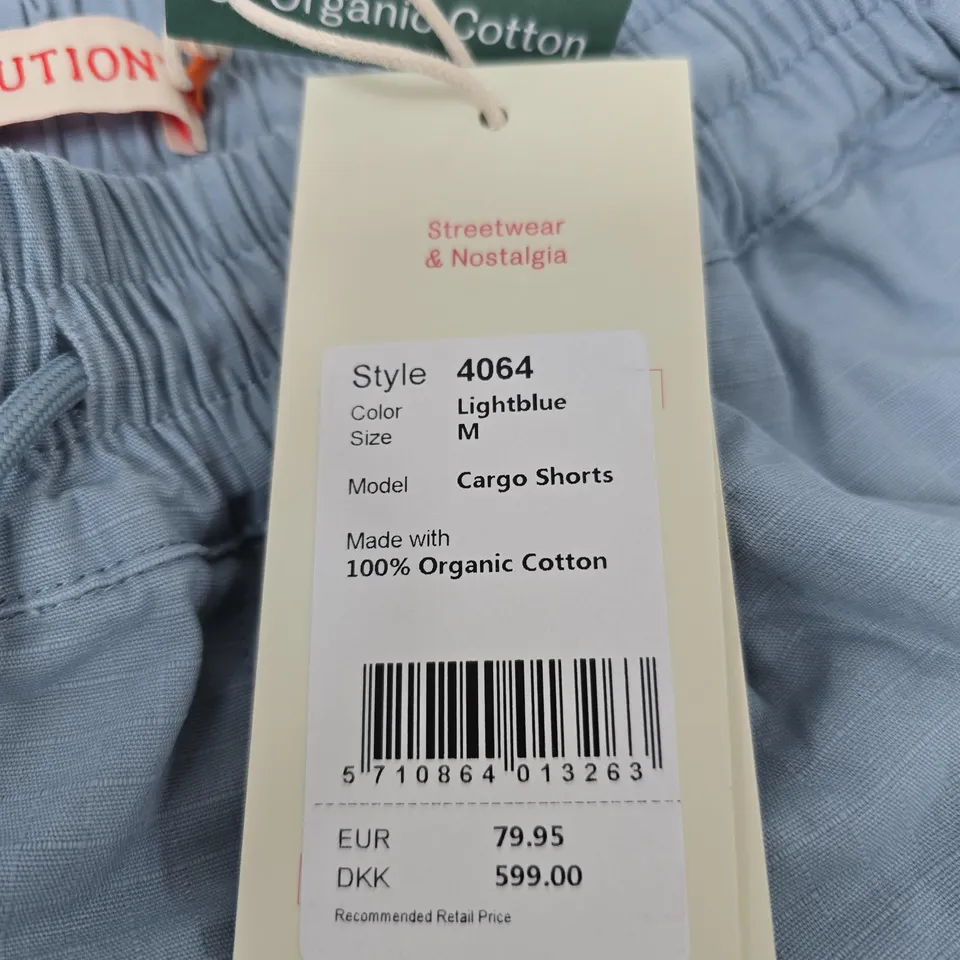 REVOLUTION LIGHT BLUE CARGO SHORTS – SIZE M, 100% ORGANIC COTTON
