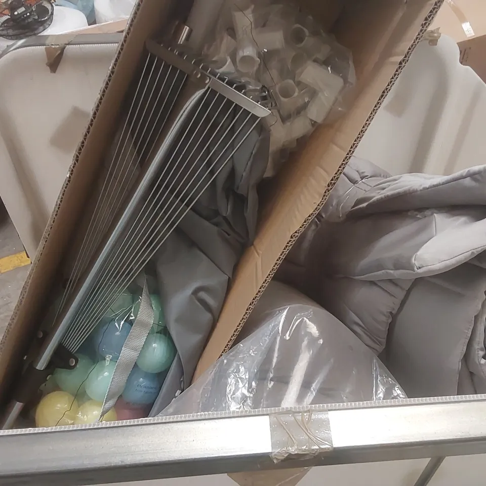 CAGE CONTAINING A LARGE QUANTITY OF ASSORTED ITEMS INCLUDING: BABY PLAYPEN, EGG COOKERS, BEDDING, PILLOWS ECT // CAGE NOT INCLUDED