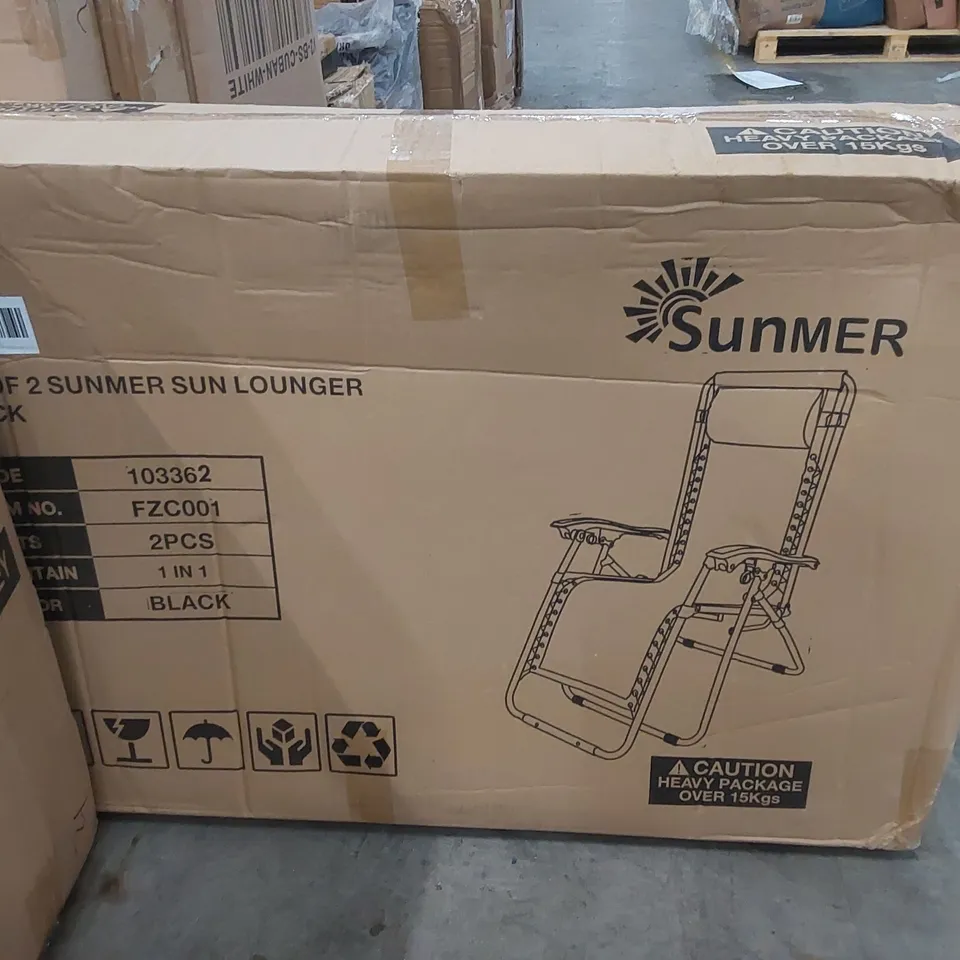 BOXED SET OF 2 SUNLOUNGERS - BLACK