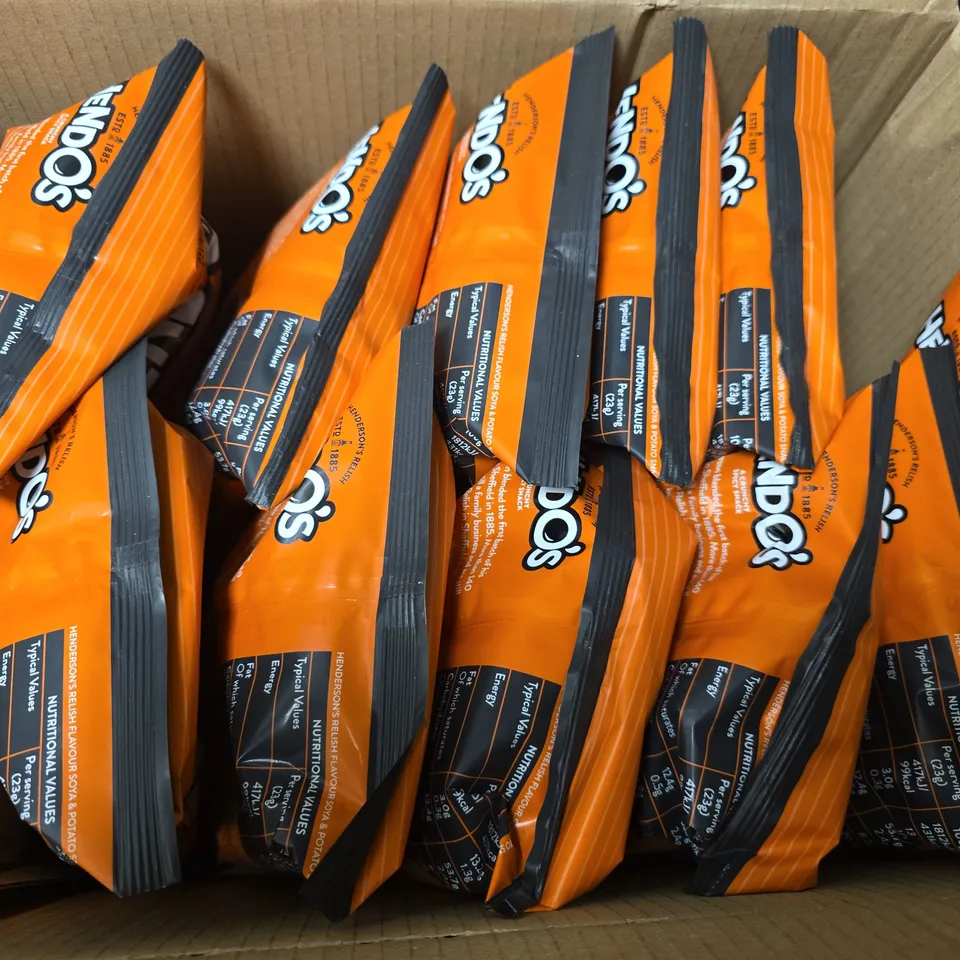 BOX OF APPROXIMATELY 10 HENDOS A CRUNCHY SPICY SNACK 