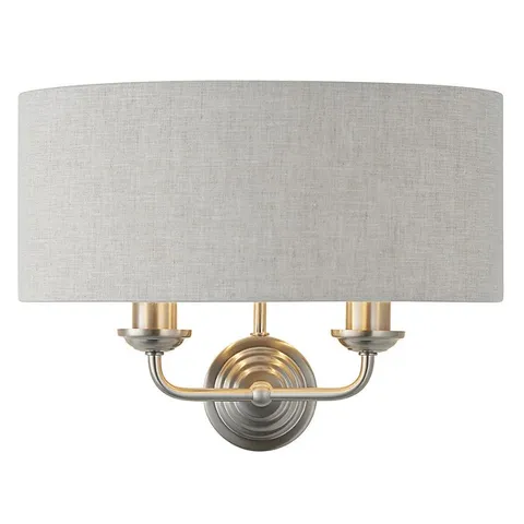 BOXED LUMINOSA HIGHCLERE SHADE WALL LAMP BRUSHED CHROME PLATE, NATURAL LINEN