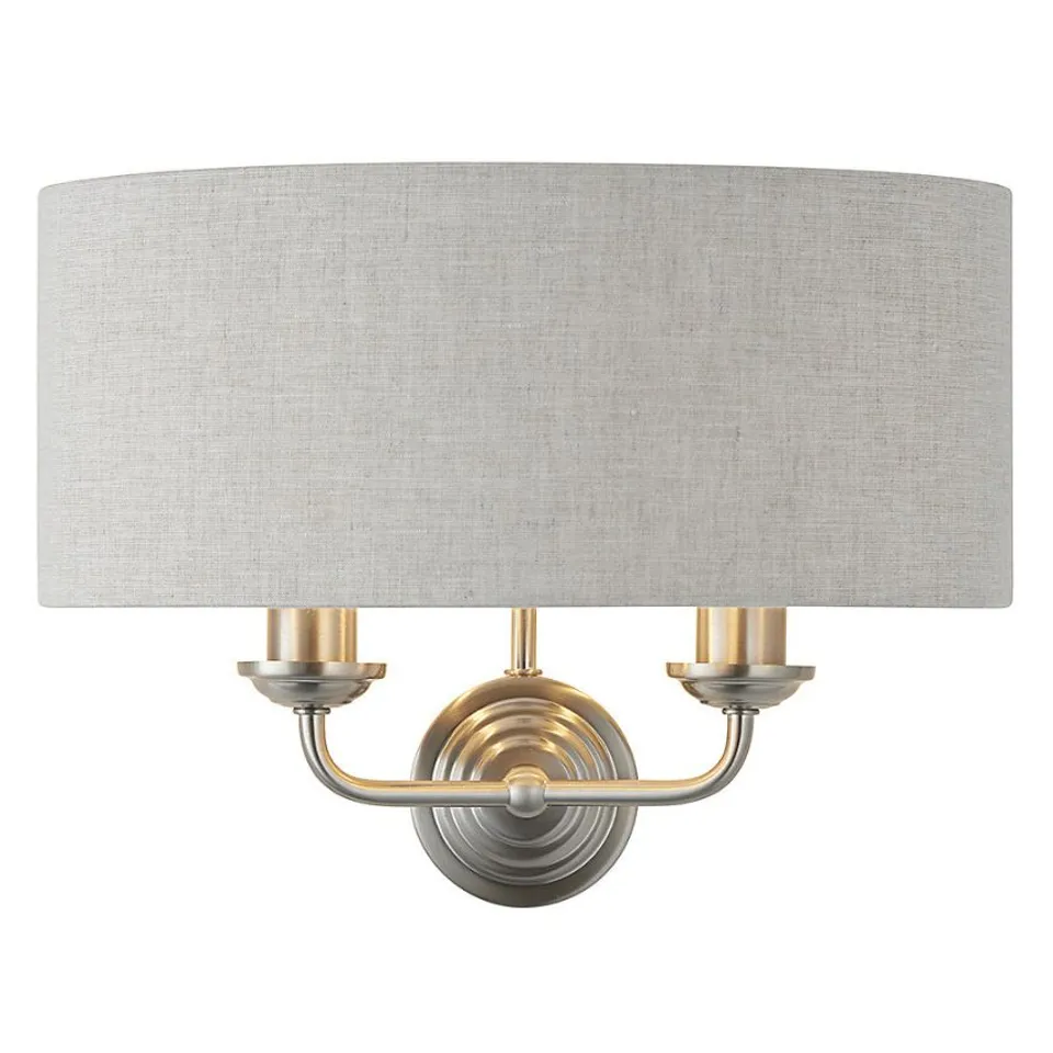 BOXED LUMINOSA HIGHCLERE SHADE WALL LAMP BRUSHED CHROME PLATE, NATURAL LINEN
