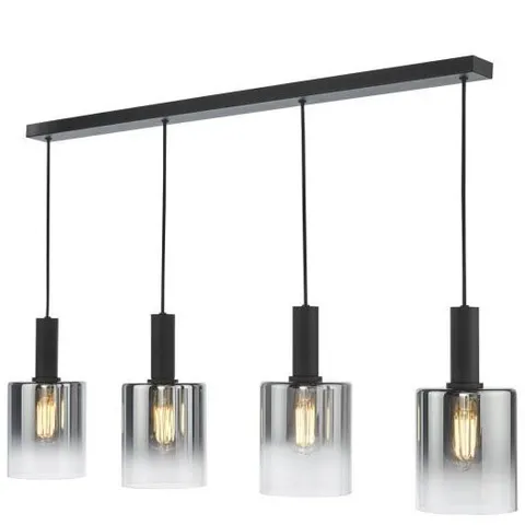 BOXED DAR LIGHTING SAVANNAH 4 LIGHT BAR PENDANT MATT BLACK AND SMOKED GLASS