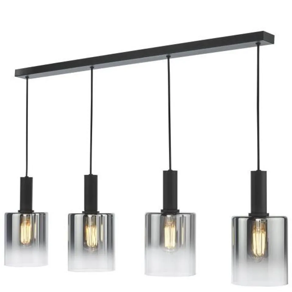 BOXED DAR LIGHTING SAVANNAH 4 LIGHT BAR PENDANT MATT BLACK AND SMOKED GLASS