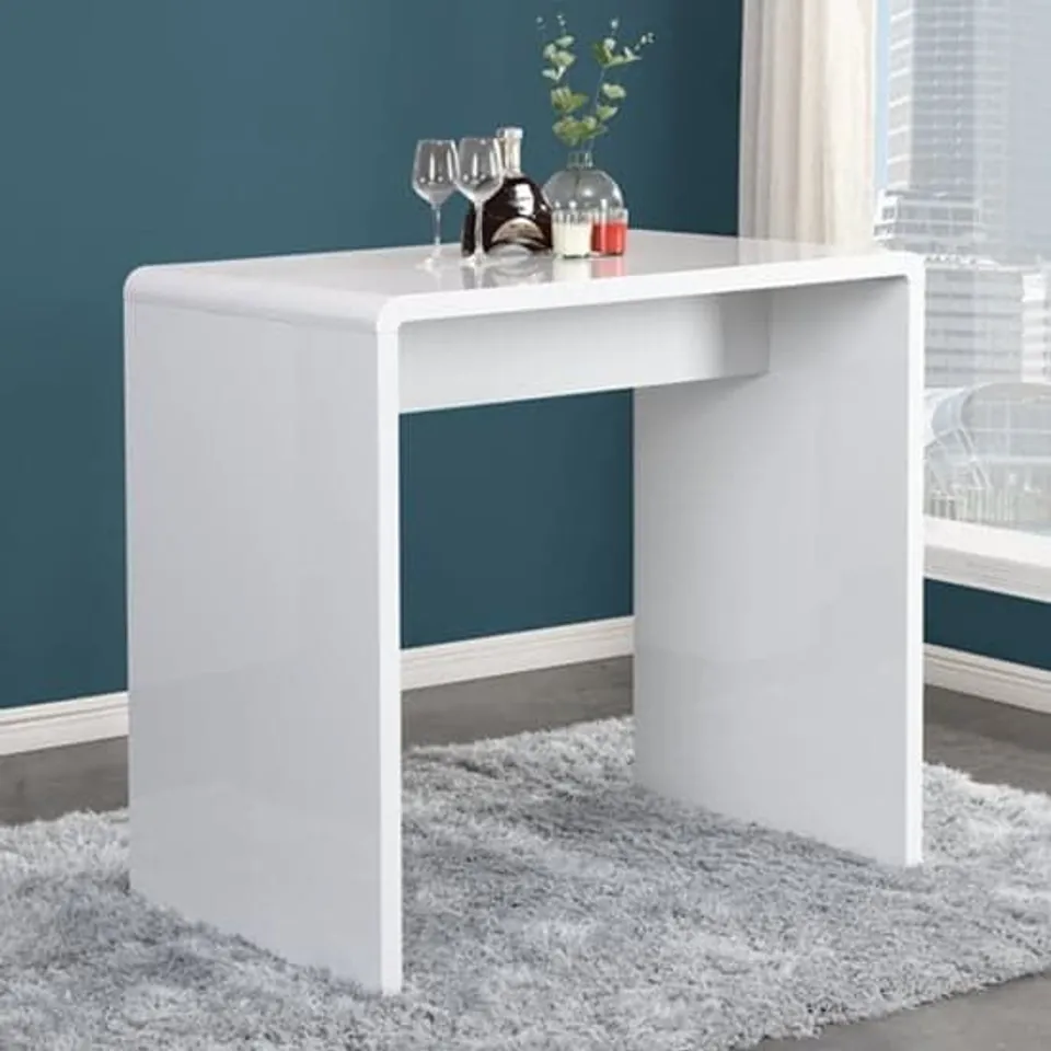BOXED GLACIER RECTANGULAR BAR TABLE IN WHITE HIGH GLOSS (1 BOX)