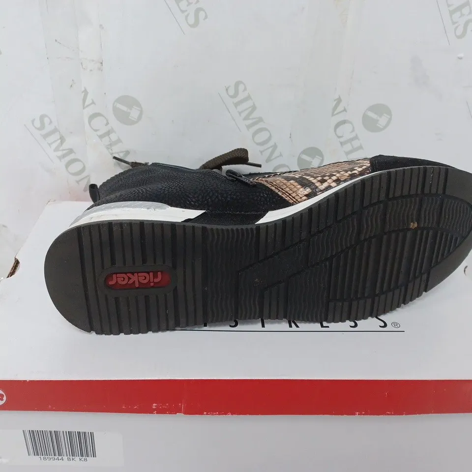 BOXED PAIR OF RIEKER HIGH TOP BOOTS IN BLACK - SIZE 8