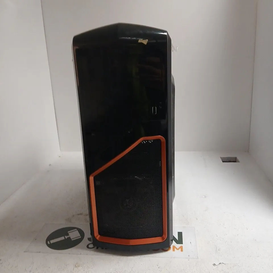 PC CASE – BLACK MID-TOWER WITH ORANGE FRONT MESH