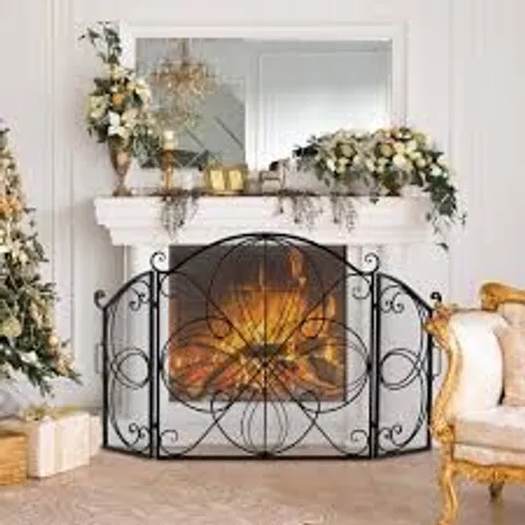 BOXED COSTWAY 3 PANEL FLORAL PATTERN FOLDING FIREPLACE SCREEN