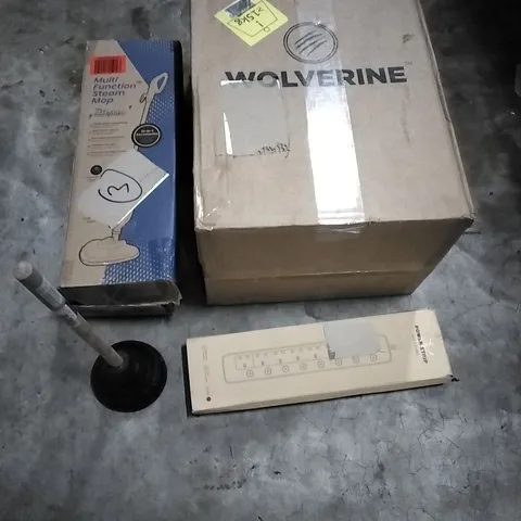 PALLET OF HOUSEHOLD ITEMS TO INCLUDE PAPER SHREDDER, STEAM MOP, POWER STRIP, PLUNGER AND OTHER ASSORTED ITEMS...