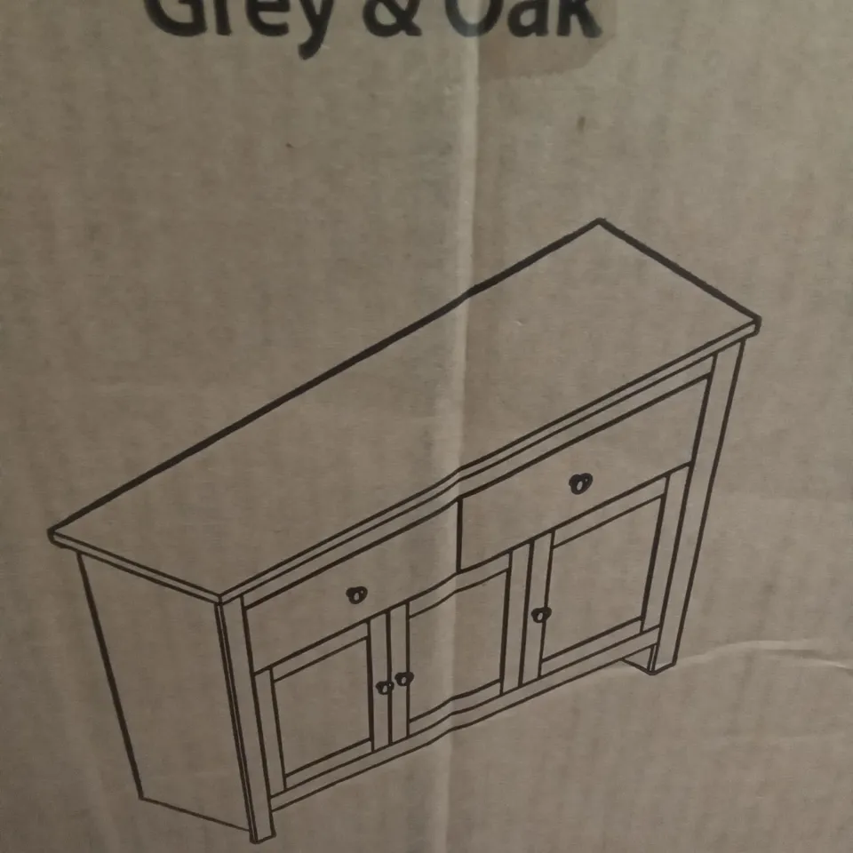 BOXED ARLINGTON 2 DRAWER 3 DOOR SIDEBOARD - GREY & OAK 