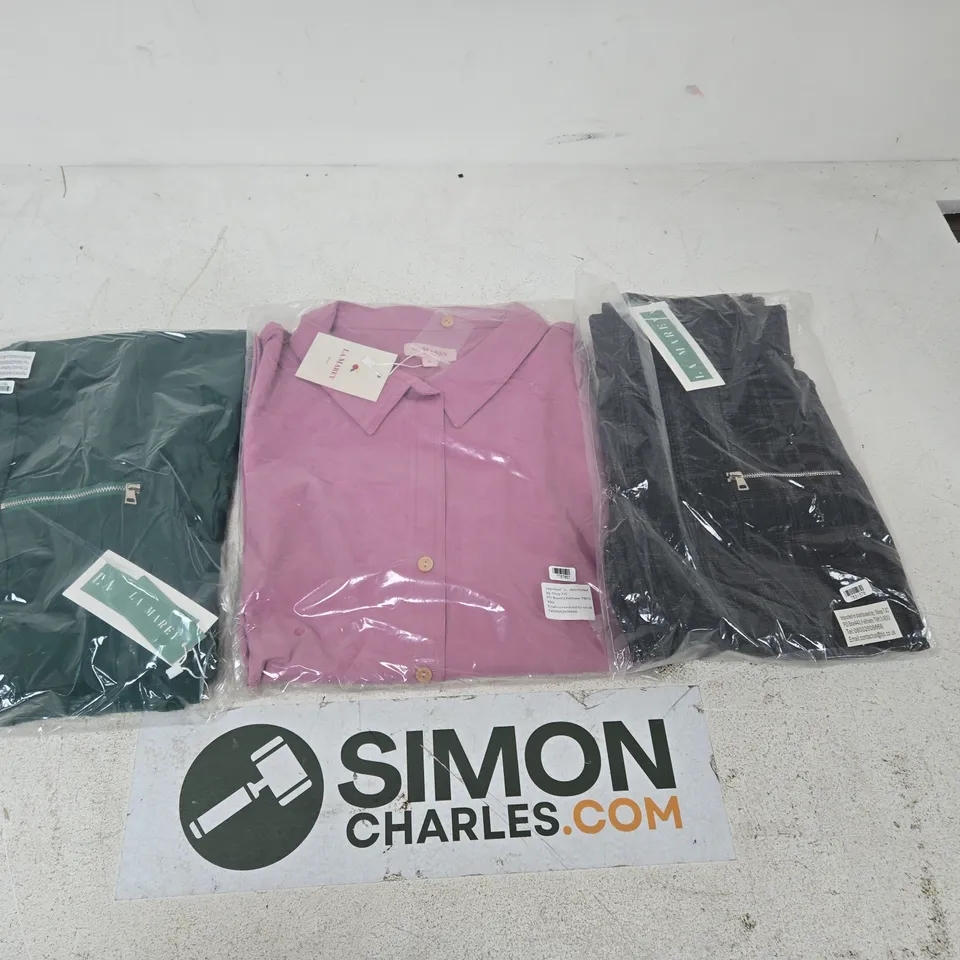 SET OF 3 PACKAGED CLOTHING ITEMS - GREEN, PINK AND NAVY WOMEN'S CLOTHING BUNDLE – APROX 20 ITEMS TO INCLUDE CLOTHING ITEMS 