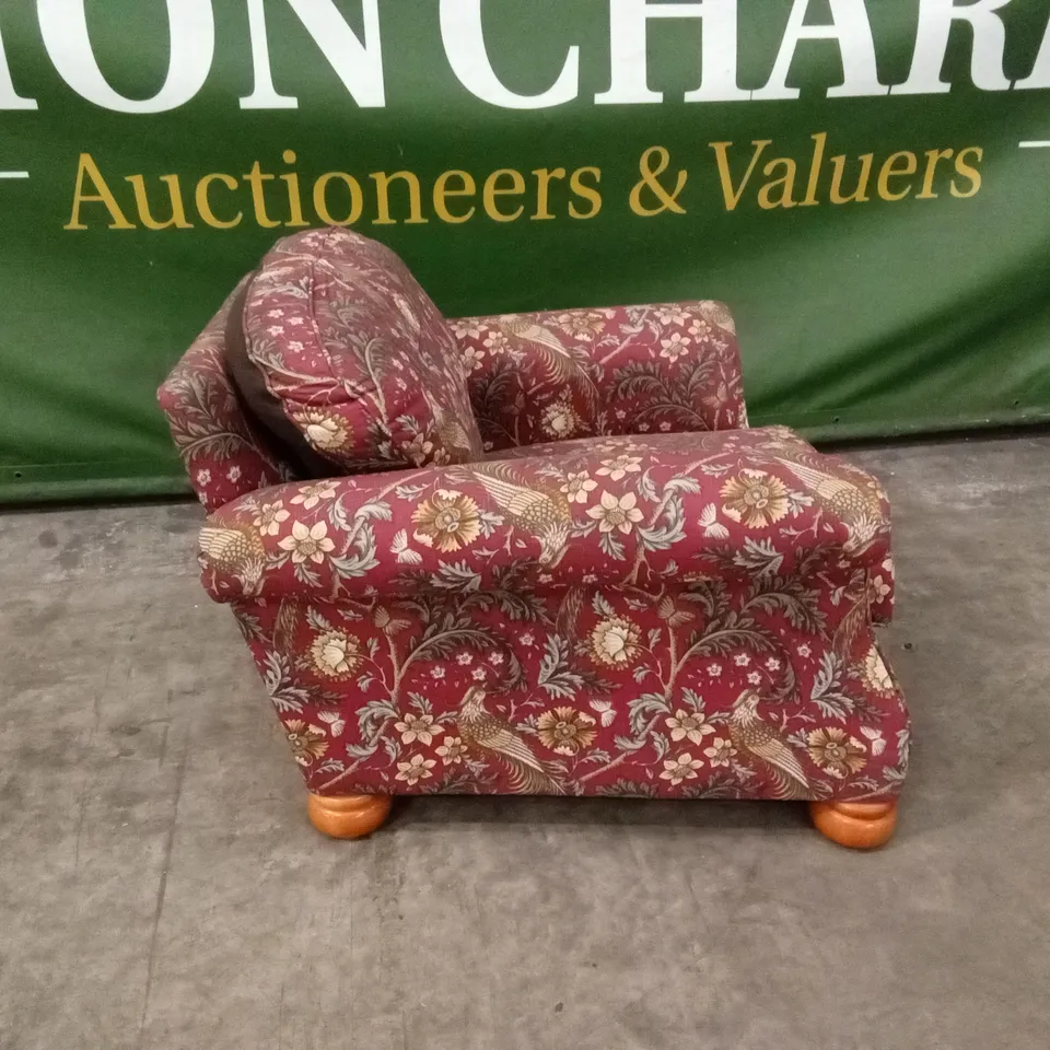 QUALITY DESIGNER FLORAL PATTERN FABRIC DEEP SEAT ARMCHAIR - PURPLE