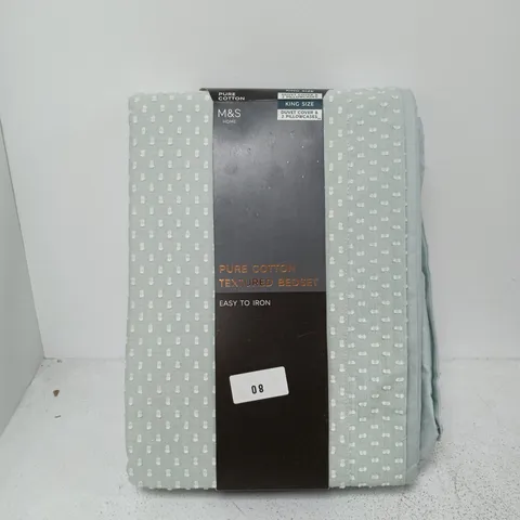 M&S HOME PURE COTTON TEXTURED BEDSET IN GREEN/BLUE - KING SIZE