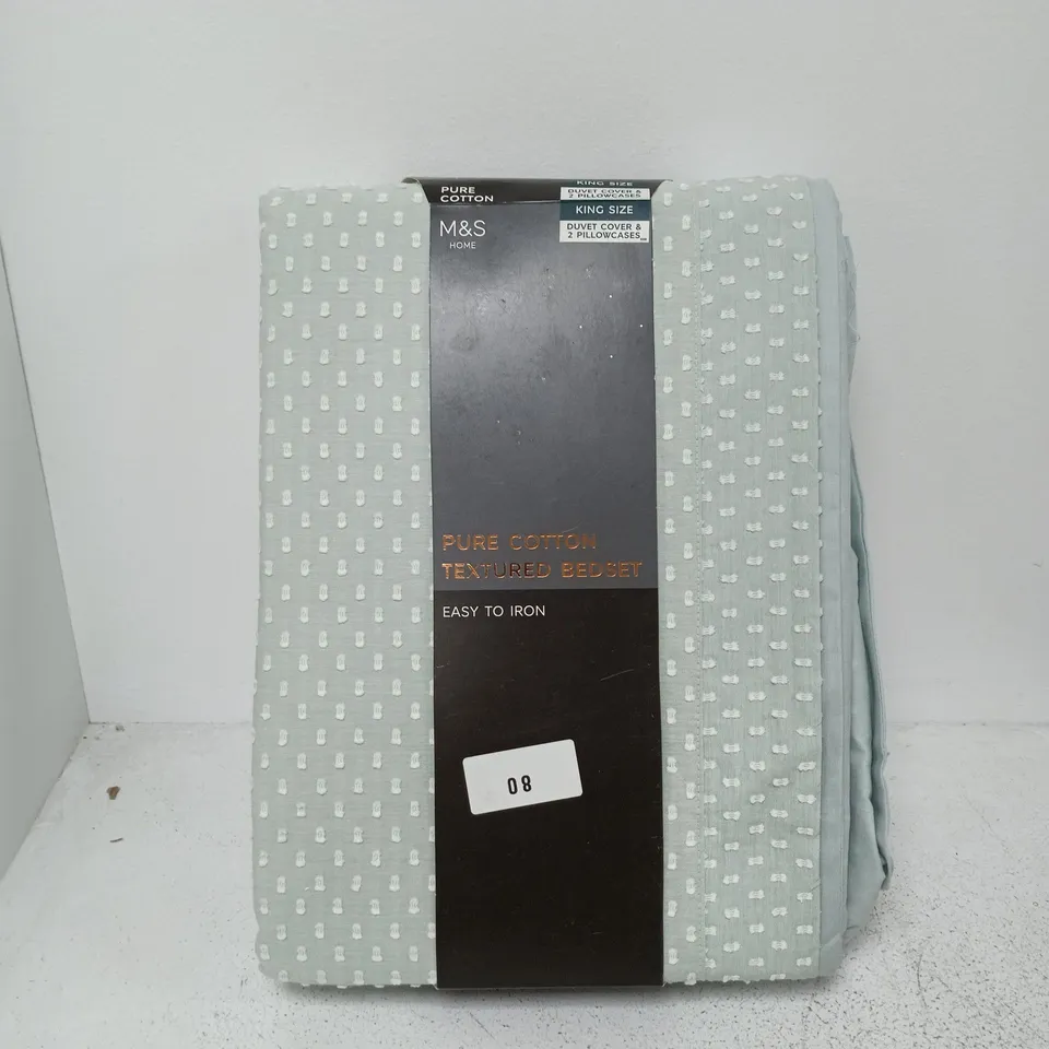 M&S HOME PURE COTTON TEXTURED BEDSET IN GREEN/BLUE - KING SIZE