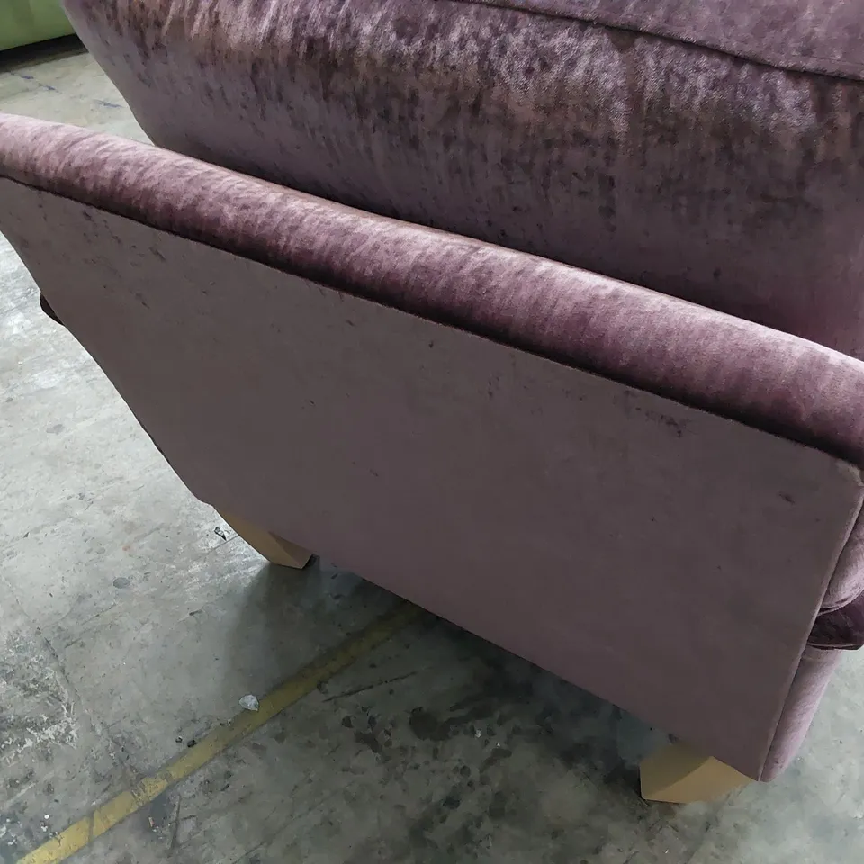 QUALITY BRITISH DESIGNER LOUNGE Co. EASY CHAIR AUBERGINE CRUSHED VELVET 