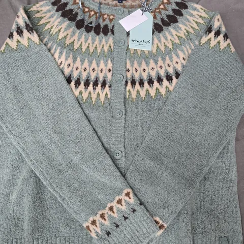 WEIRD FISH HATTY FAIR ISLE CARDIGAN IN SEA MIST SIZE 14