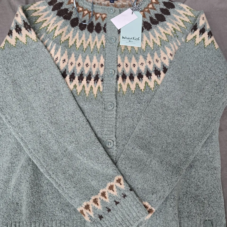 WEIRD FISH HATTY FAIR ISLE CARDIGAN IN SEA MIST SIZE 14