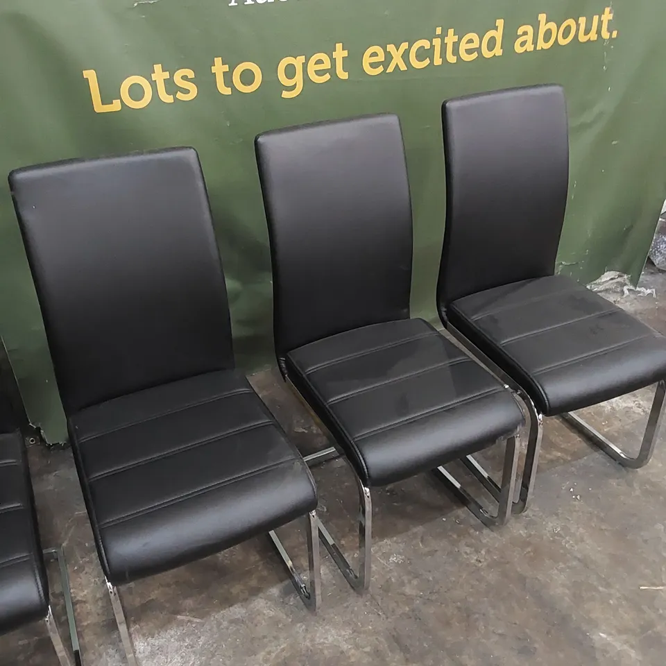 SET OF 6 PERTH BLACK LEATHER DINING CHAIRS WITH CHROME LEGS