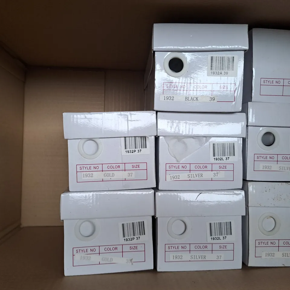 BOX OF APPROXIMATELY 10 ASSORTED PAIRS OF SHOES IN VARIOUS COLOURS, STYLES, AND SIZES