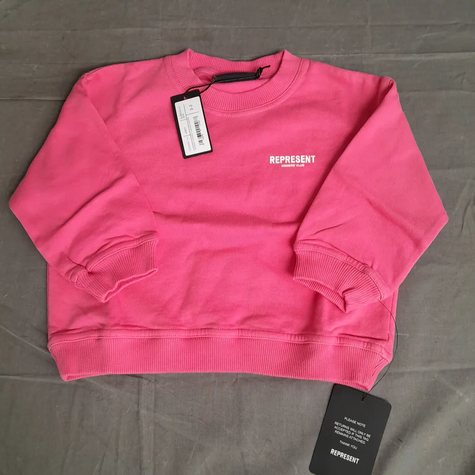 REPRESENT OWNERS CLUB KIDS SWEATER IN BUBBLEGUM PINK SIZE 2-3