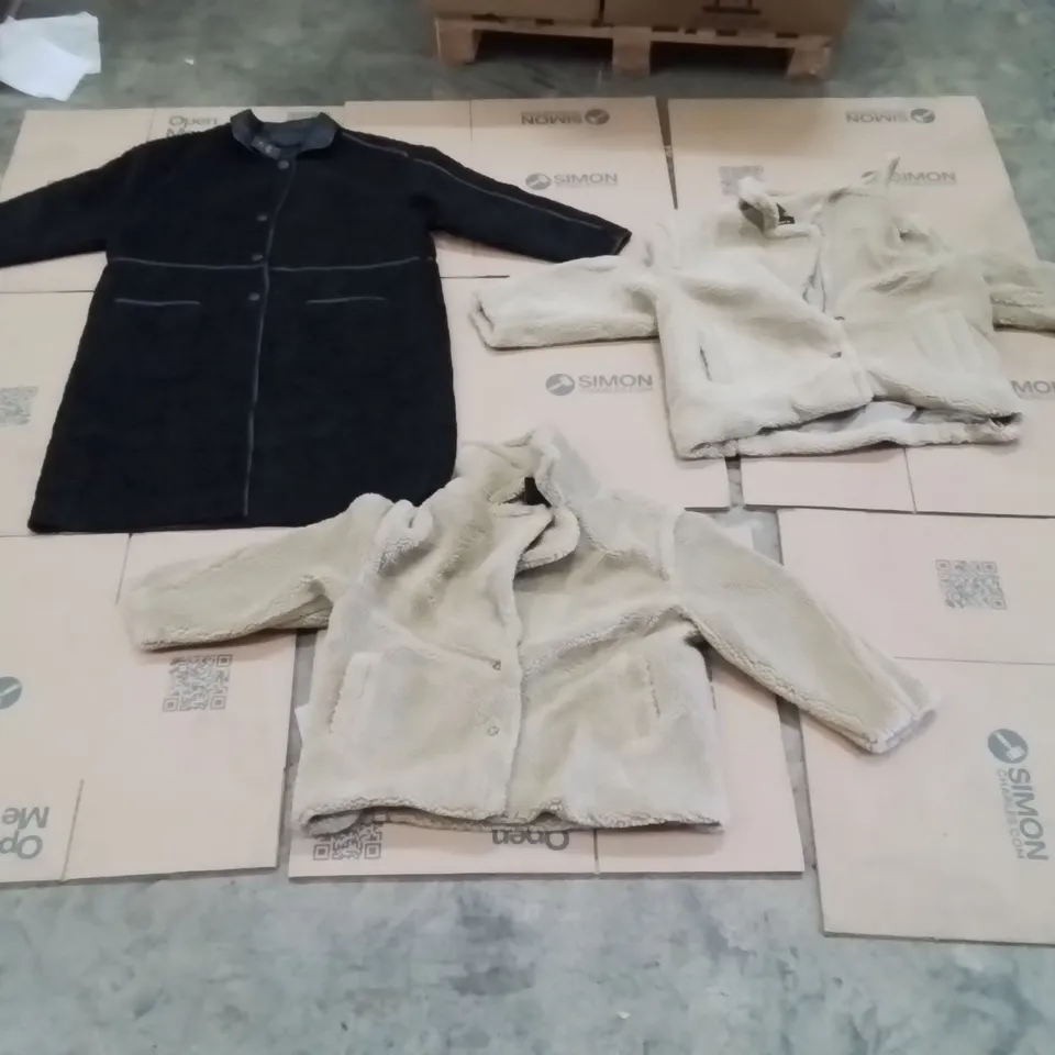 PALLET OF BRAND NEW WOMENS QUALITY DESIGNER CLOTHES APPROXIMATELY 100 TO INCLUDE;JD WILLIAMS TEDDY COAT,SIMPLY BE TEDDY BIKER JACKET,SIMPLY BE BORG JACKET ETC6