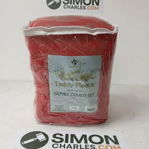 SLEEP & SNUGGLE TEDDY FLEECE DUVET COVER SET – KING SIZE, RED