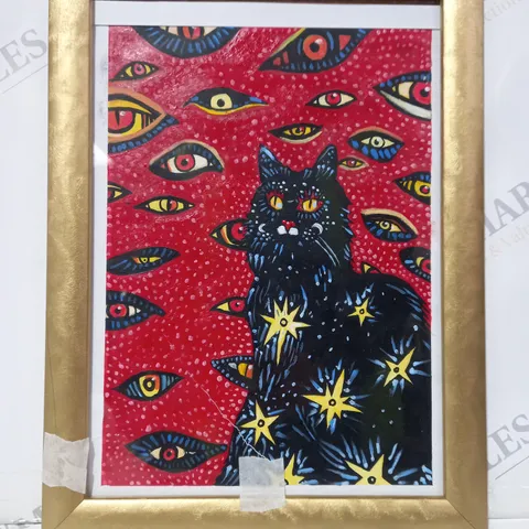 FRAMED PSYCHEDELIC CAT COVEN PAINTING