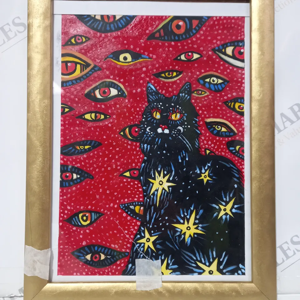 FRAMED PSYCHEDELIC CAT COVEN PAINTING