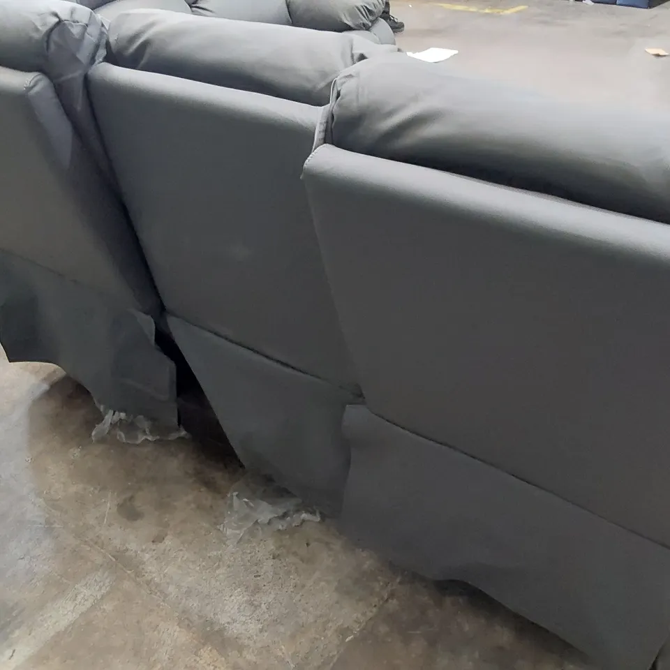 BOXED DESIGNER ASHBY GREY FAUX LEATHER MANUAL RECLINING THREE SEATER SOFA 