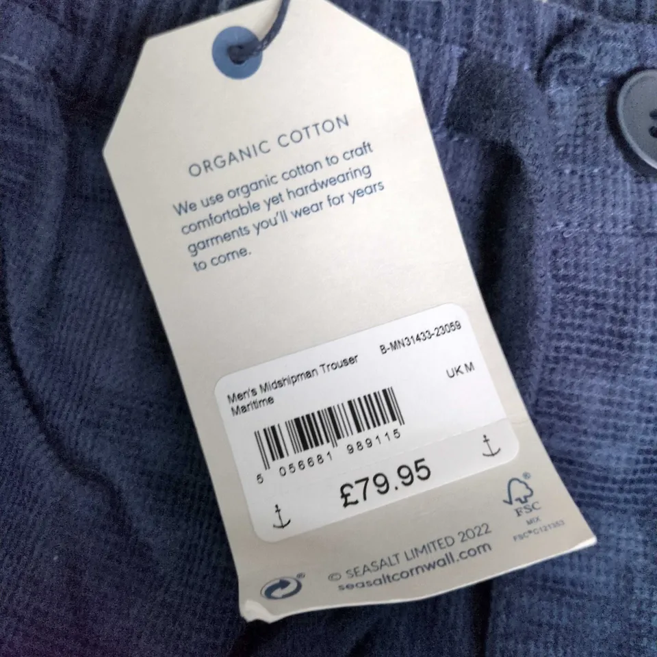 SEASALT CORNWALL MEN'S MIDSHIPMAN TROUSER - ORGANIC COTTON NAVY SIZE M UK