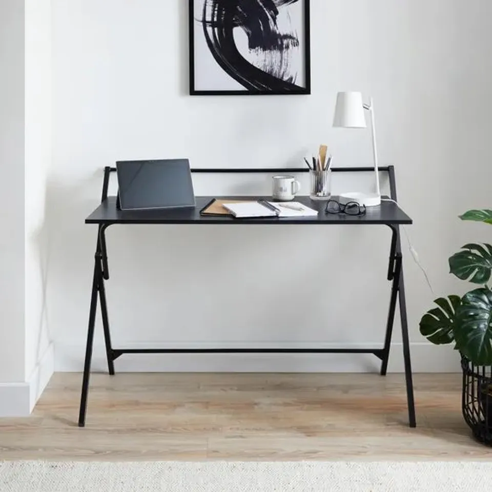 BOXED EVELYN FOLDING WIDE DESK BLACK WOOD EFFECT 