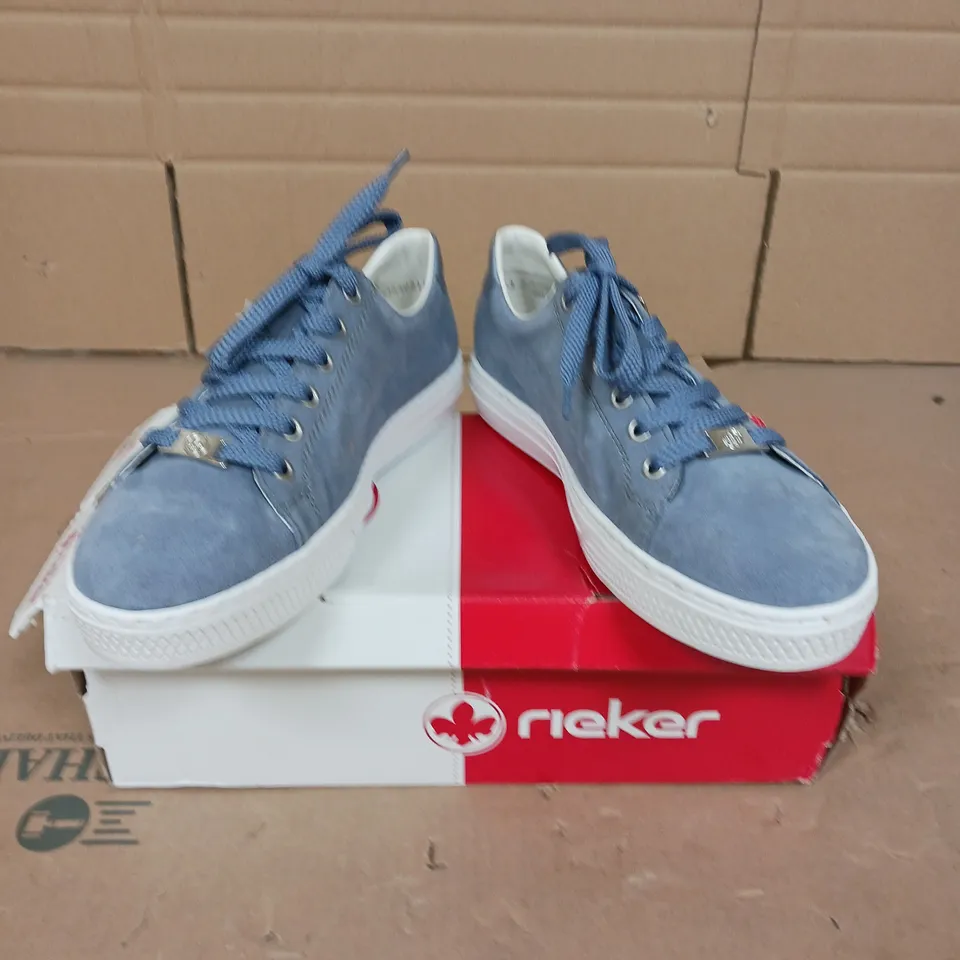 RIEKER SIDE ZIP TRAINERS BLUE SUEDE SIZE 7.5